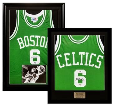 Lot of (2) Bill Russell Signed & Framed Boston Celtics Jerseys